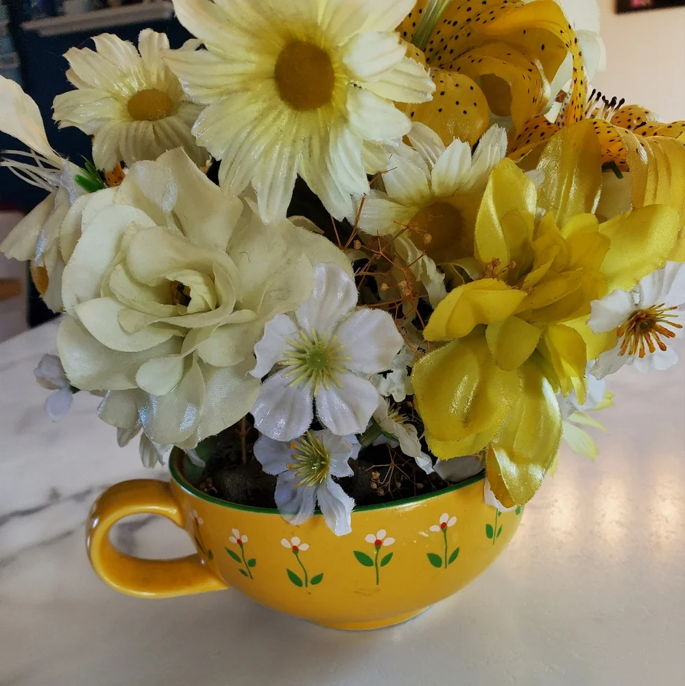Vintage Handmade Floral Arrangement in Mug